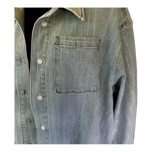 AKIRA Glam Stripe Rhinestone Button Down, Collared, NWT, Size 1X - Picture 6 of 8